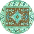 thumbnail image 1 of Ahgly Company Indoor Round Geometric Turquoise Blue Traditional Area Rugs, 5' Round, 1 of 4