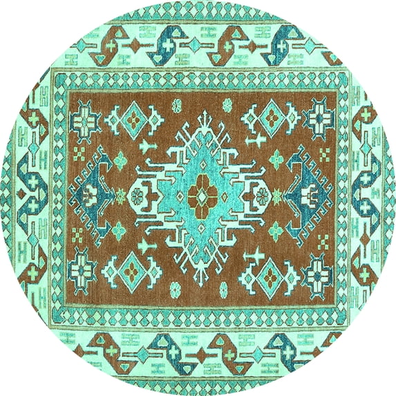 Ahgly Company Indoor Round Geometric Turquoise Blue Traditional Area Rugs, 5' Round
