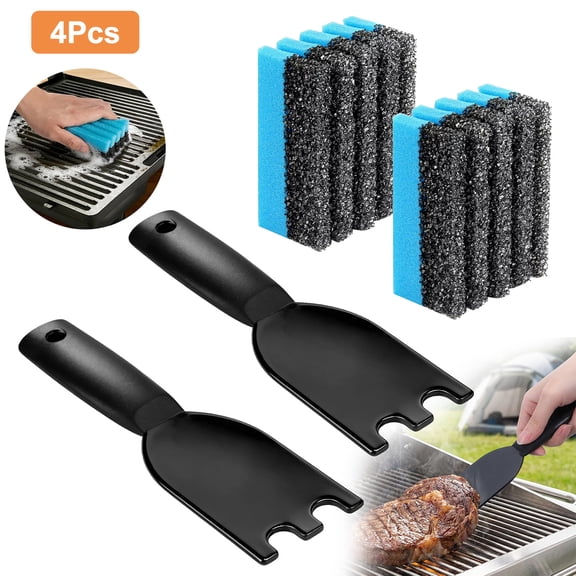 TSV 2pcs Spatula Scraper with Cleaning Sponge 12207 Fits for George Foreman Indoor Grills, Heat Resistant Grill Cleaner Tool for Panini Grill Press
