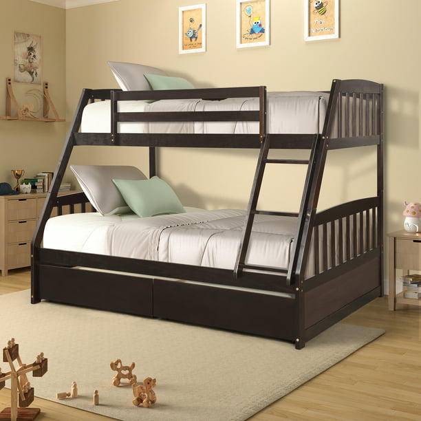 Kids Bunk Beds Wood Twin Over Full, Safety Bunk Beds For Toddlers