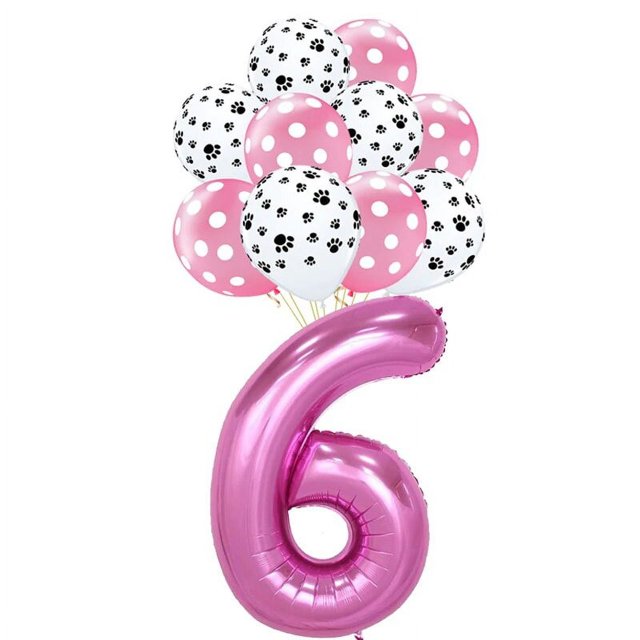 Rosa cachorro pata temática cumpleaños vajilla para fiesta decoraciones perro pata fiesta suministros imprimir Banner platos de papel taza servilletas globo