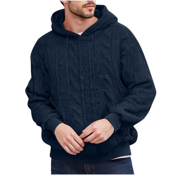 Mens Sweater Pullover Long Sleeve Knitted Hooded Fuzzy Casual Warm Winter Jacket Outdoor Fashion With Pockets