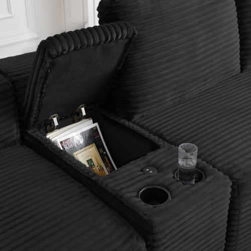 150" Oversized L-Shape Sectional Sofa with Deep Seat, Cup Holders & USB Ports, Corduroy Cloud Couch with Hidden Storage, Black