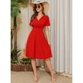 thumbnail image 4 of Chiclily Womens Summer Short Sleeve Casual Dresses V-Neck Boho Midi Dress with Pockets, Red S, 4 of 6
