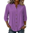 thumbnail image 7 of HongQid Womens Linen Blend Button Down Tunic Ladies Mandarin Neck Pleated Bust 3/4 Sleeve Blouse Casual Shirts, 7 of 7
