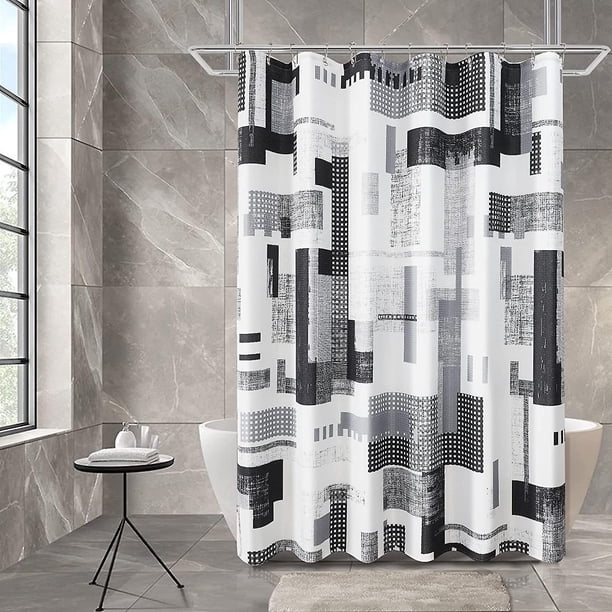 Black Cortina De Ducha Cortina De Ducha Negra Y Gris para Baño Juego De Cortinas De Ducha En Blanco Y Negro Geométrica Repelente Al Agua con Baño Gris Resistente C