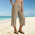 thumbnail image 6 of Womens Cotton Capris Lounge Yoga Pajama Cropped Pants Casual Wide Leg with Pockets Elastic Waist Workout Sweat Pants Summer Khaki XXL(XXL), 6 of 9