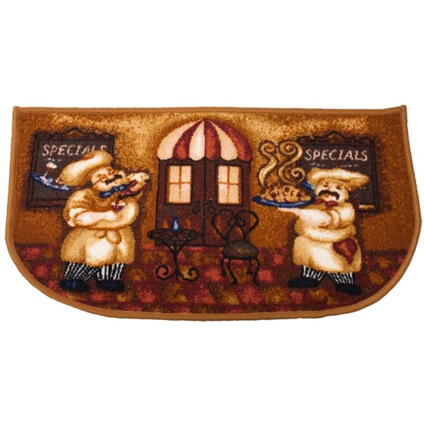 Resturant Chefs D Shape Polyester Brown Slice Kitchen Rug 18" x 30