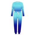 thumbnail image 4 of MSJUHEG Workout Sets For Women Womens Long Sleeve Tops Two Piece Outfit Long Sleeve Crewneck Pullover Tops And Long Pants Tracksuit Sweatsuits With Sweatpants Lounge Sets For Women Blue 5Xl, 4 of 5
