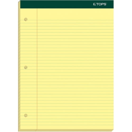 TOPS Double Docket Rigid Back Legal Pads 100 Sheets - Stapled/Glued - Ruled - 16 lb Basis Weight - 8 1/2' x 11 3/4' - Canary Paper - Green Binder - Hard Cover, Perforated, Stiff-back, Back Board - 100