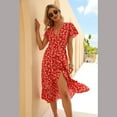 thumbnail image 2 of Robe Sexy en Chiffon pour Femmes Robe à Imprimé Floral Robe à Lacets Col en V Jupe de Plage Fendue à Volants Asymétrique Style Décontracté, 2 of 6