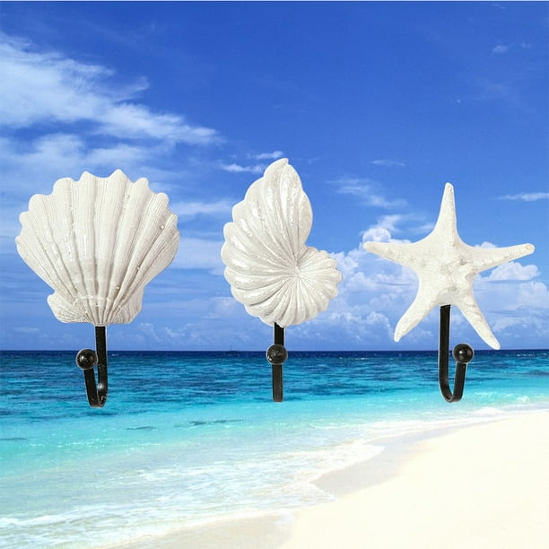 3pcs Sea Star Seashell Conch Hooks Decorative Wall Hooks for
