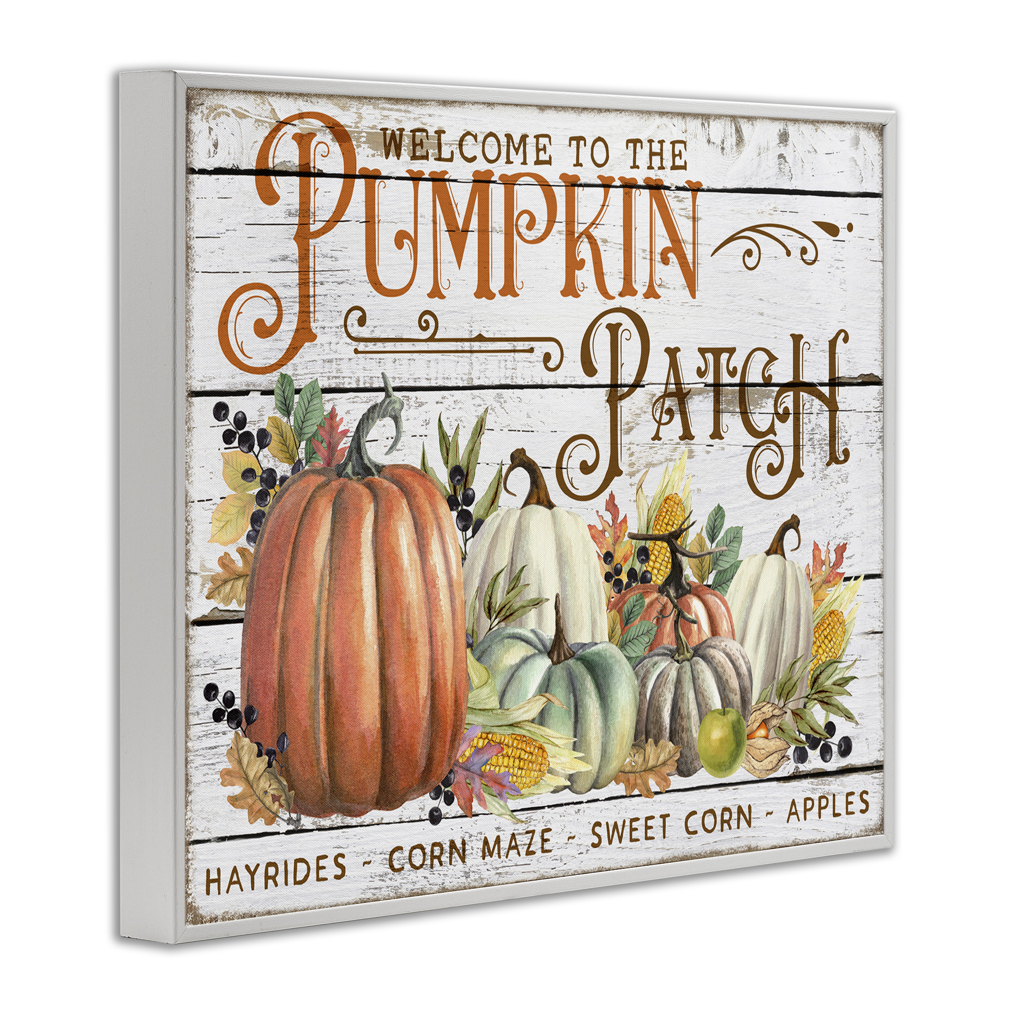 Stupell Industries Welcome Pumpkin Patch Holiday Painting White Framed Art Prints Wall Art, 30 x 24