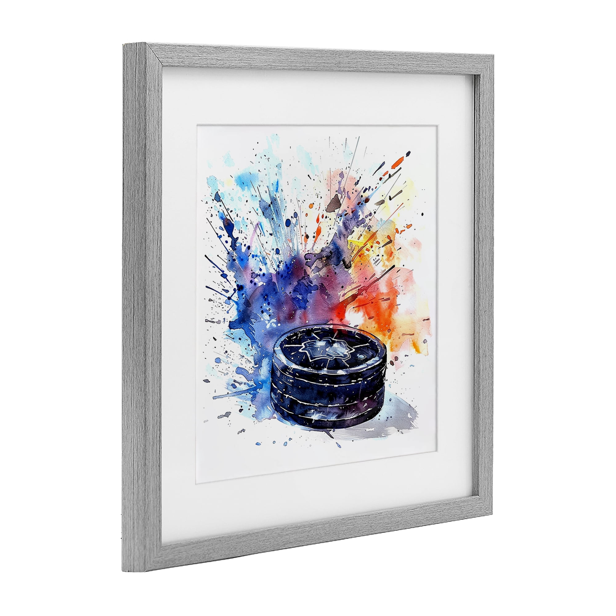 Stupell Industries Hockey Splash Watercolor Burst Gray Framed Print Under Glass, design by LSR Design Studio