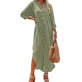 thumbnail image 1 of Innerwin Robe Chemise Manches Longues Dames Été Plage Robe d'Été Vacances Boutonnée Hawaïenne Maxi Robes Vert 2TG, 1 of 3