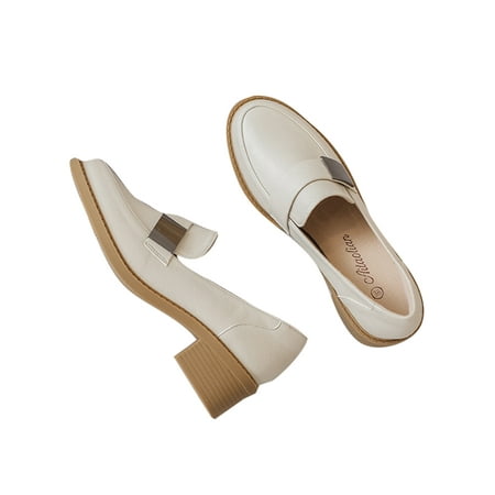 

Lacyhop Women Loafer Non-slip Faux Leather Shoe Comfort Casual Shoes Work Round Toe Loafers Breathable Slip On Beige 7