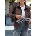 thumbnail image 5 of Leather Jacket Women Faux Suede Fall Fashion Coats Winter Outfits Clothes Tops Brown L, 5 of 8