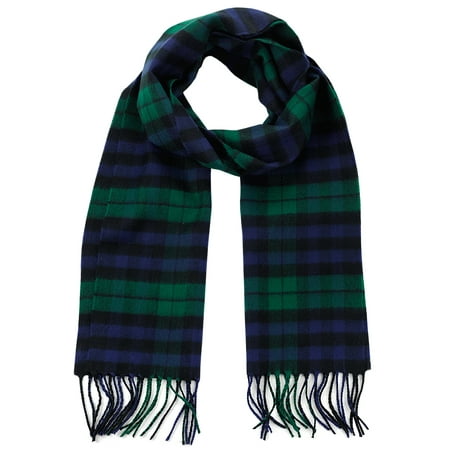 Ivory Cotton Cashmere - D&Y Unisex Classic Softer Than Cashmere Plaid Fringe End Scarf, Navy/Green