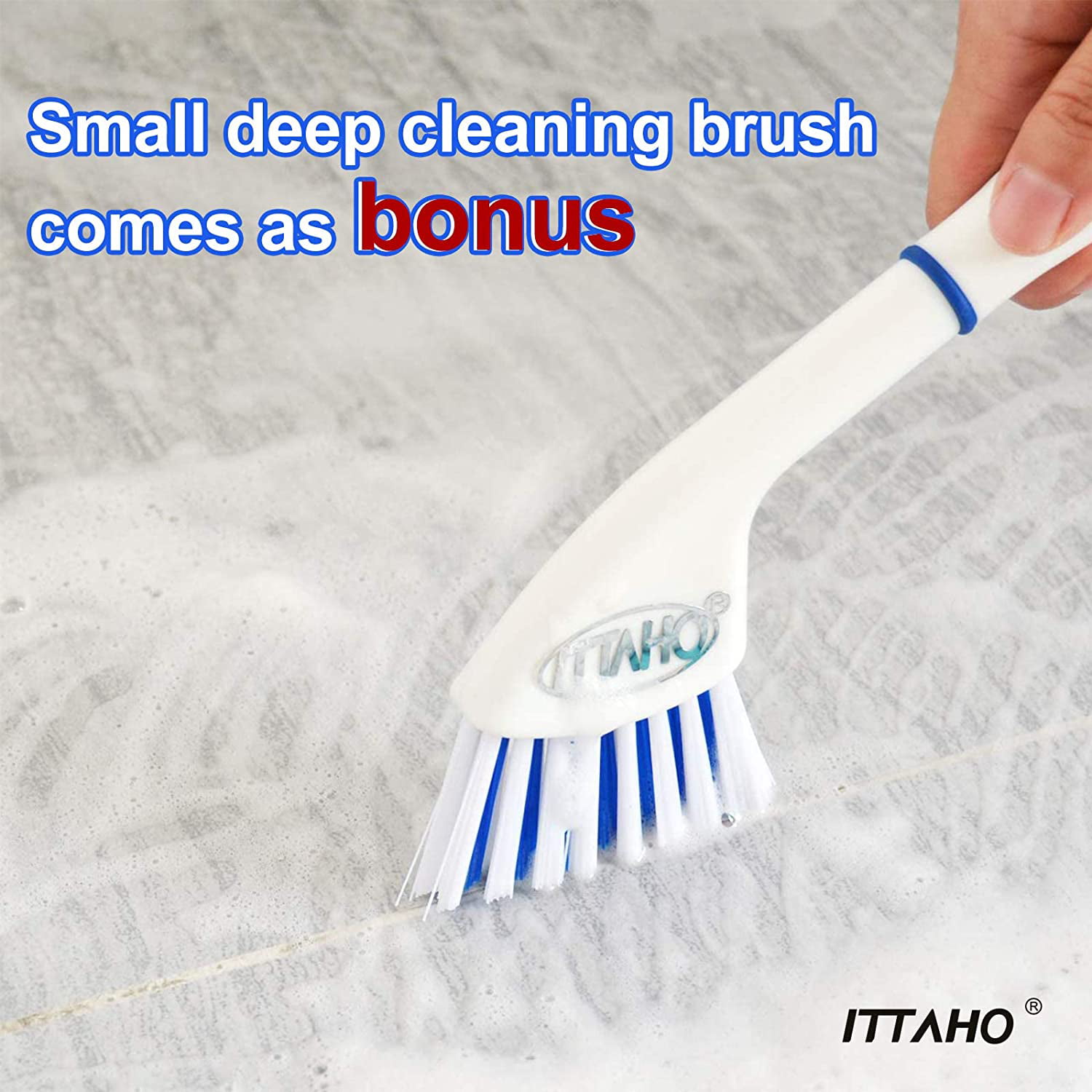ITTAHO 2 Pack Grout Brush with Long Handle, Swivel Cleaning Grout Line  Scrubber Extendable Handle
