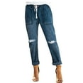 thumbnail image 2 of Byworldtasic Womens Jeans Women’s Casual Pull-on Distressed Stretch Jeans Elastic Waist Jean Denim Joggers Pants Blue, 2 of 5