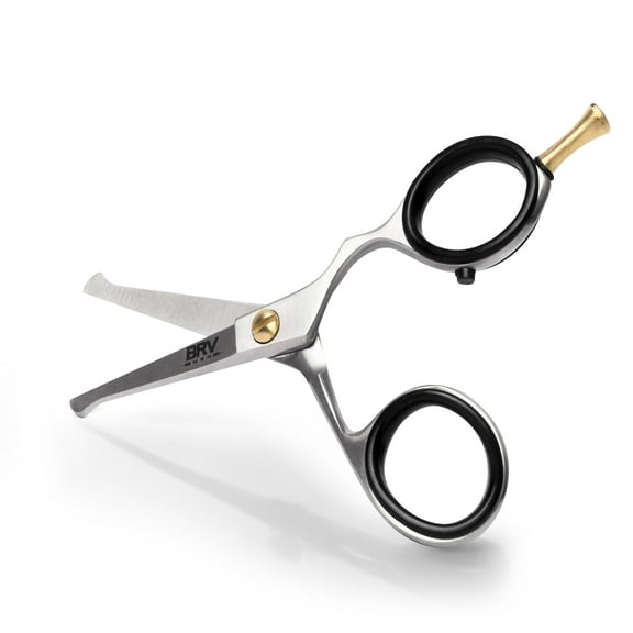 BRV MEN Rounded-Tip Small Trim Scissors for Men 4.2" - High Carbon Stainless Steel - Nose Hair Scissors for Men - Professional Grooming Scissors for Beard, Mustache & Ear Hair - RIGHT HANDED - SILVER