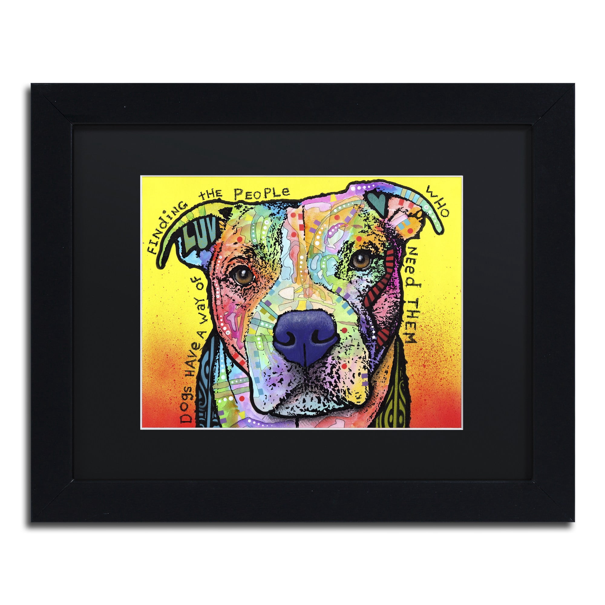 Trademark Fine Art 'Dogs Have A Way' Canvas Art by Dean Russo, Black Matte, Black Frame