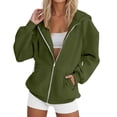 thumbnail image 3 of Rhuody Zipper Hoodies For Women Solid Color Loose Fit Long Sleeve Sweatshirts With Pocket Fall Winter Jackets M Dark Green, 3 of 7
