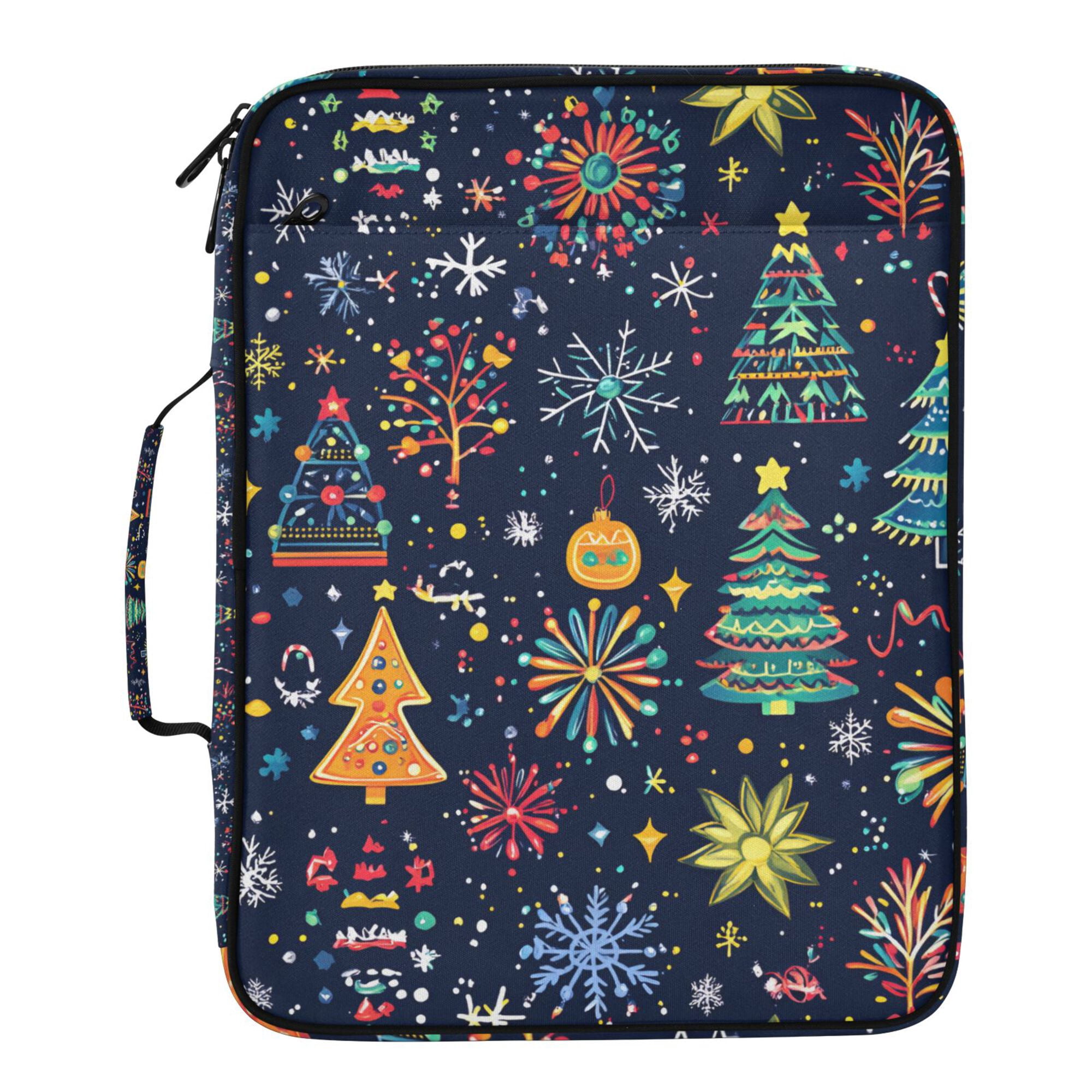 FORMRS Accordion File Folder A4 Size 7-Pocket Expanding Document Organizer Bag with 3 Ring Binder, Dark Blue Christmas