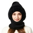 thumbnail image 4 of IDALL 3 in 1 Beanie Hat for Women, Womens Winter, Cold Knitted Hats Wind Resistant Hooded Scarf, Thick Plush-Lined Black 1 One Size, 4 of 6