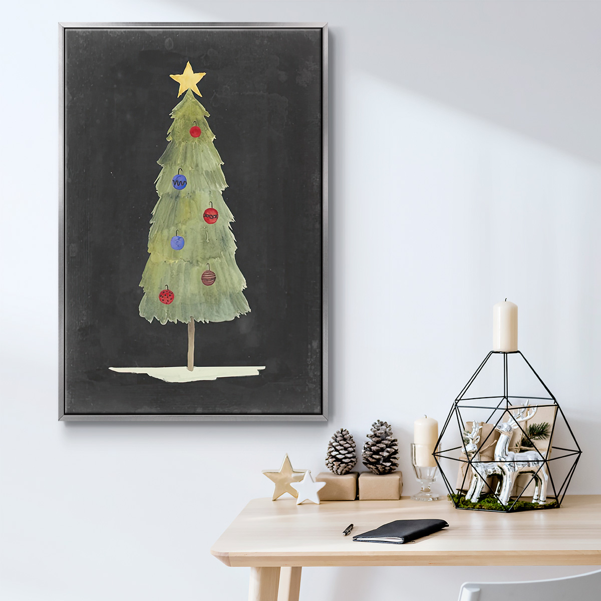 Christmas Glow II - Framed Gallery Wrapped Holiday Canvas - 27 x 41 - Silver Frame