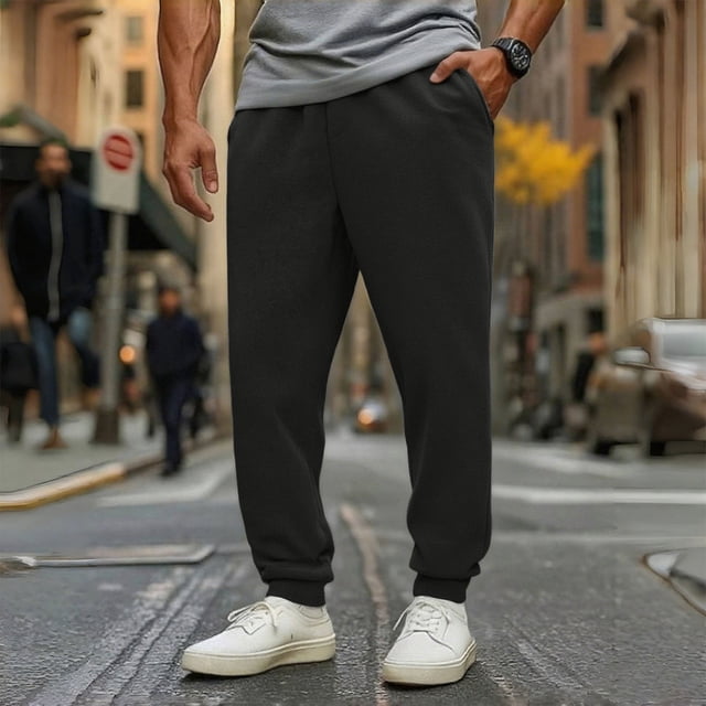 Ceisia Men's All-Season Casual Pants - Gift Solid Color Drawstring Elastic Waist Straight Leg Pocket Trousers