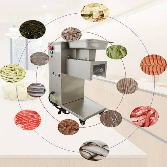 8MM Blade Meat Slicer Cutter Machine Stainless Steel Commercial 110V 750W 500KG/H
