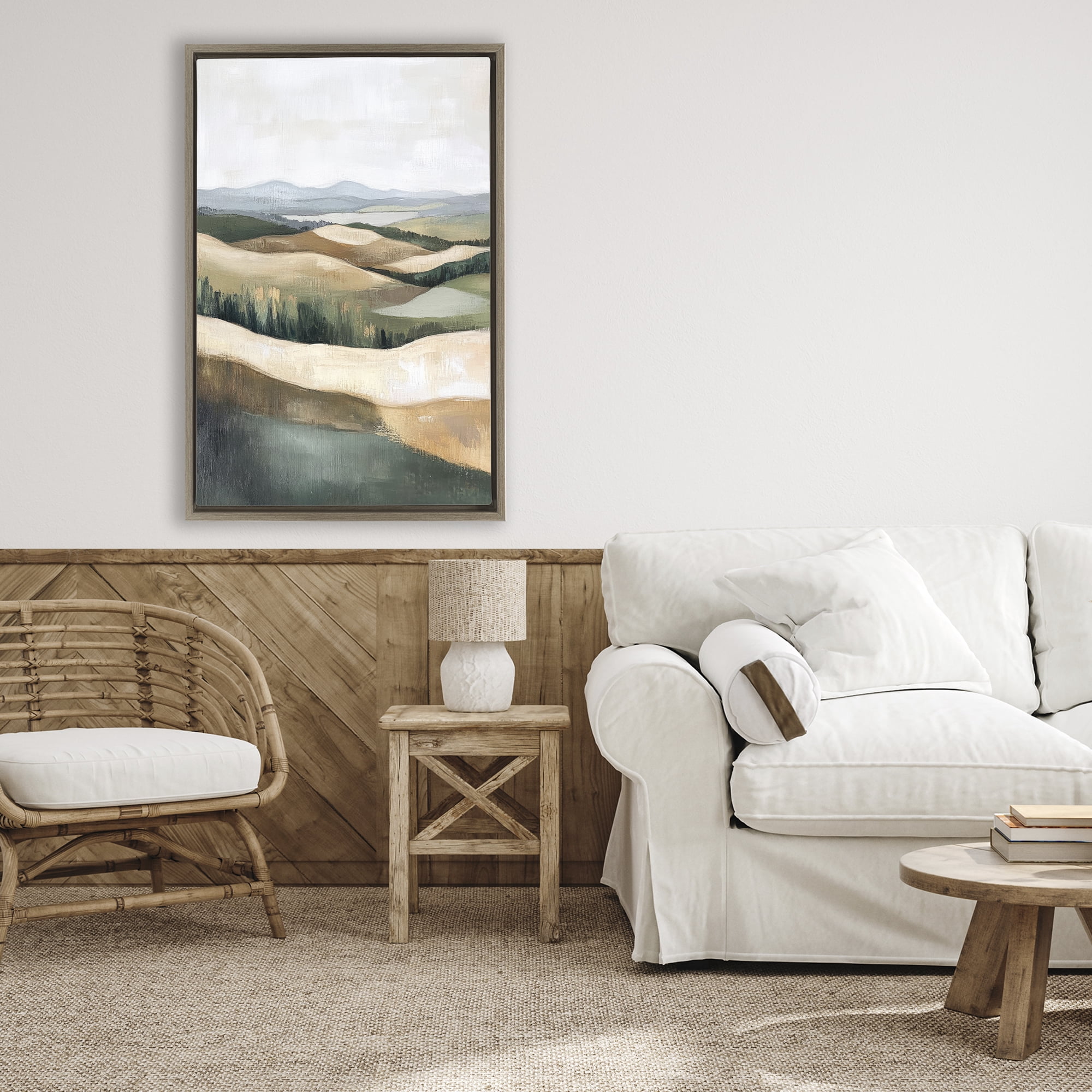 Stupell Industries Tranquil Rolling Hills & Fields Brown Framed Floater Canvas Wall Art, design by Petal Prints Design