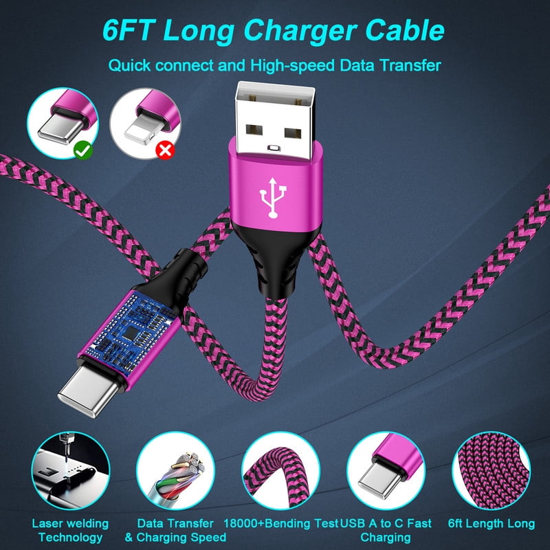 QC 3.0 Fast Wall Charger Block, 18W Phone Charger with 6FT Type-C Cable, Power Adapter Compatible with iPhone 17/16/15 Pro Max iPad Pro Galaxy S26 Android,Pink