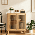 thumbnail image 2 of Algherohein Modern Sideboard Buffet with Slatted Barn Doors, Wood Accent Storage Consol, TV Stand, Coffee Bar for Dining Room, Oak 2 Doors, 2 of 6