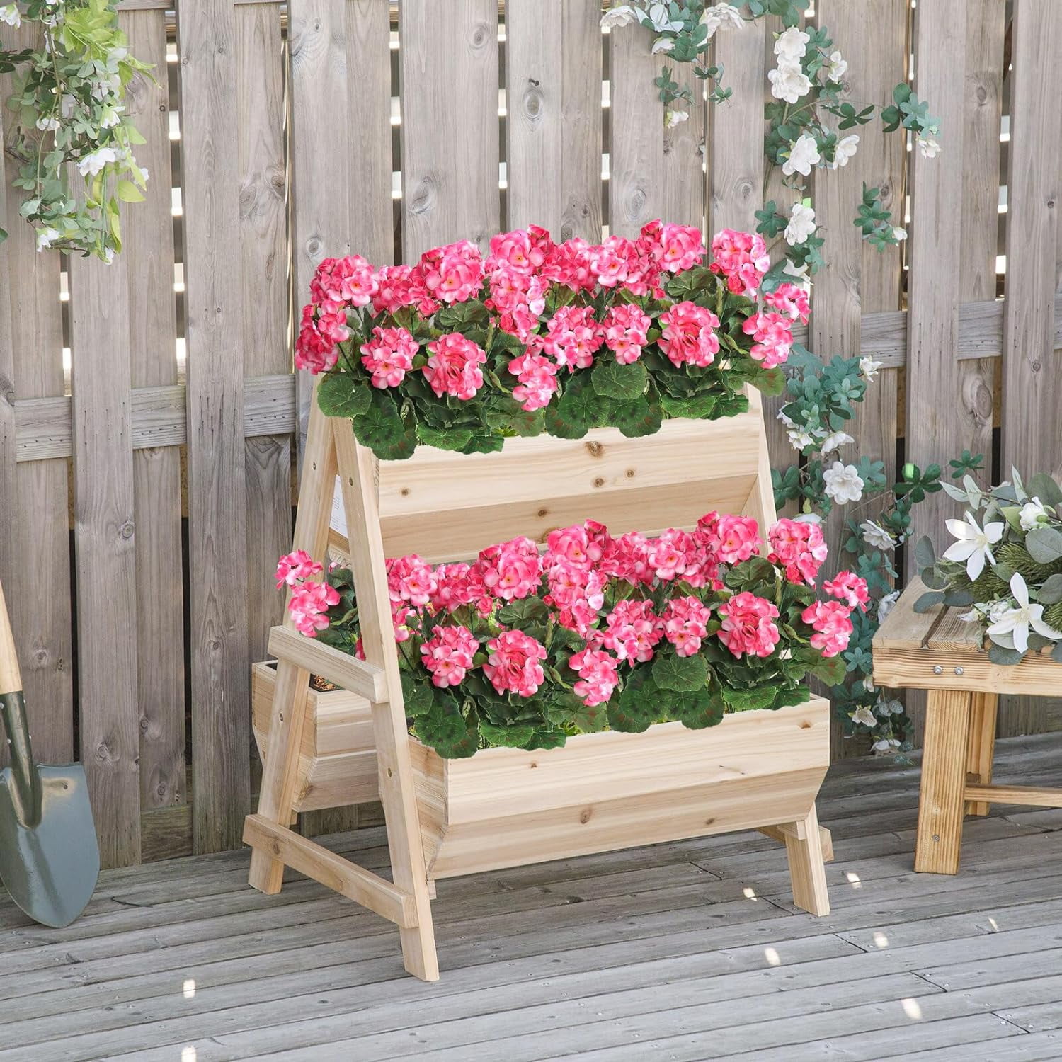 9 Pcs 14'' Artificial Geranium Silk Flower Outdoor UV Resistant Garden Plants Bush Faux Flowers for Home Wedding Kitchen Table Centerpieces Decor (Pink)