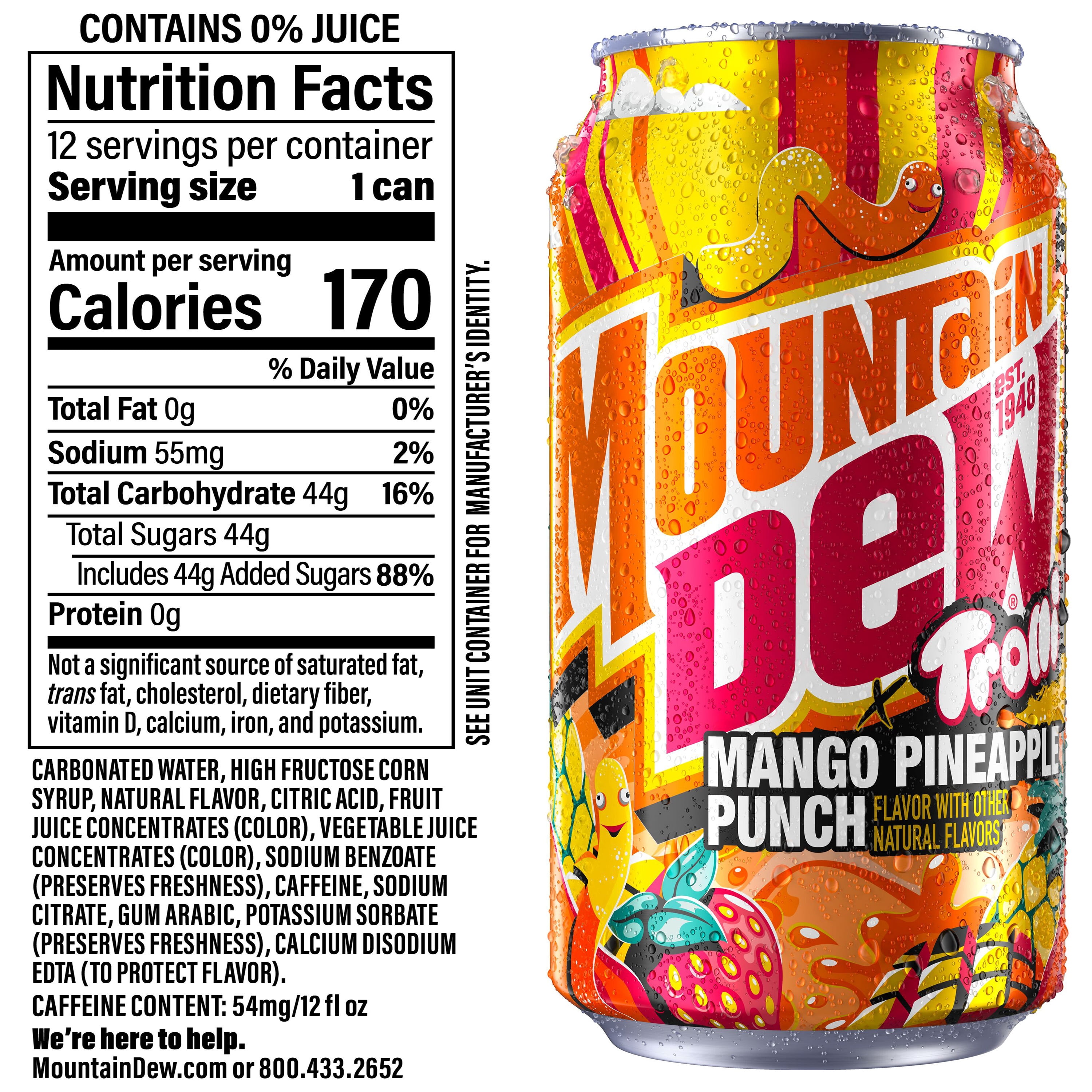 (2 pack) Mountain Dew x Trolli Mango Pineapple Punch 12 fl oz, 12ct Can