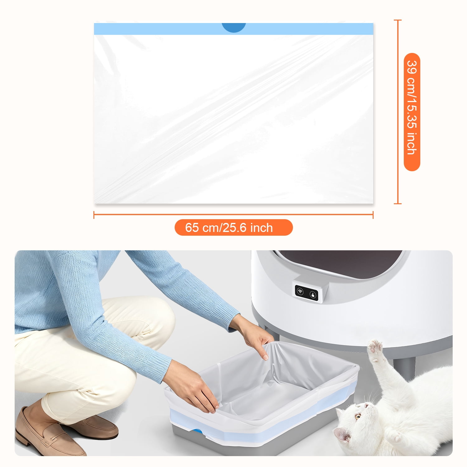 Cat Litter Bags, 45 Pack Drawstring Trash Bags for Dlopede Automatic Self-Cleaning Cat Litter Box, 25.6"x15.35" Heavy-Duty Replacement Liners, Leak-Proof & Tear-Resistant, 3 Rolls