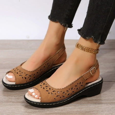 

Vedolay Platform Shoes Sandals for Women Casual Summer Flip Flops Wide Width Beach Roman Sandals Brown 8