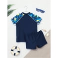 thumbnail image 4 of Yeahdor Boys Short Sleeve Printed Rash Guard Two Pieces Swimsuit Set Summer Beach Bathing Suit Navy Blue& Yellow 4XL, 4 of 7