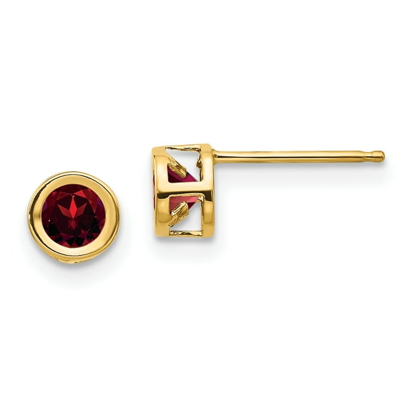 Primal Gold 14 Karat Yellow Gold 4mm Bezel January Garnet Post Earrings