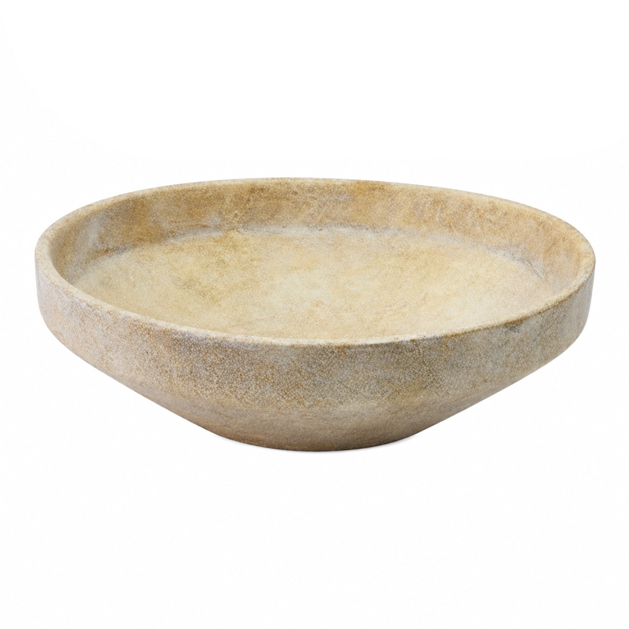 DecMode 12" Round Washed Cream Ceramic Decorative Bowl