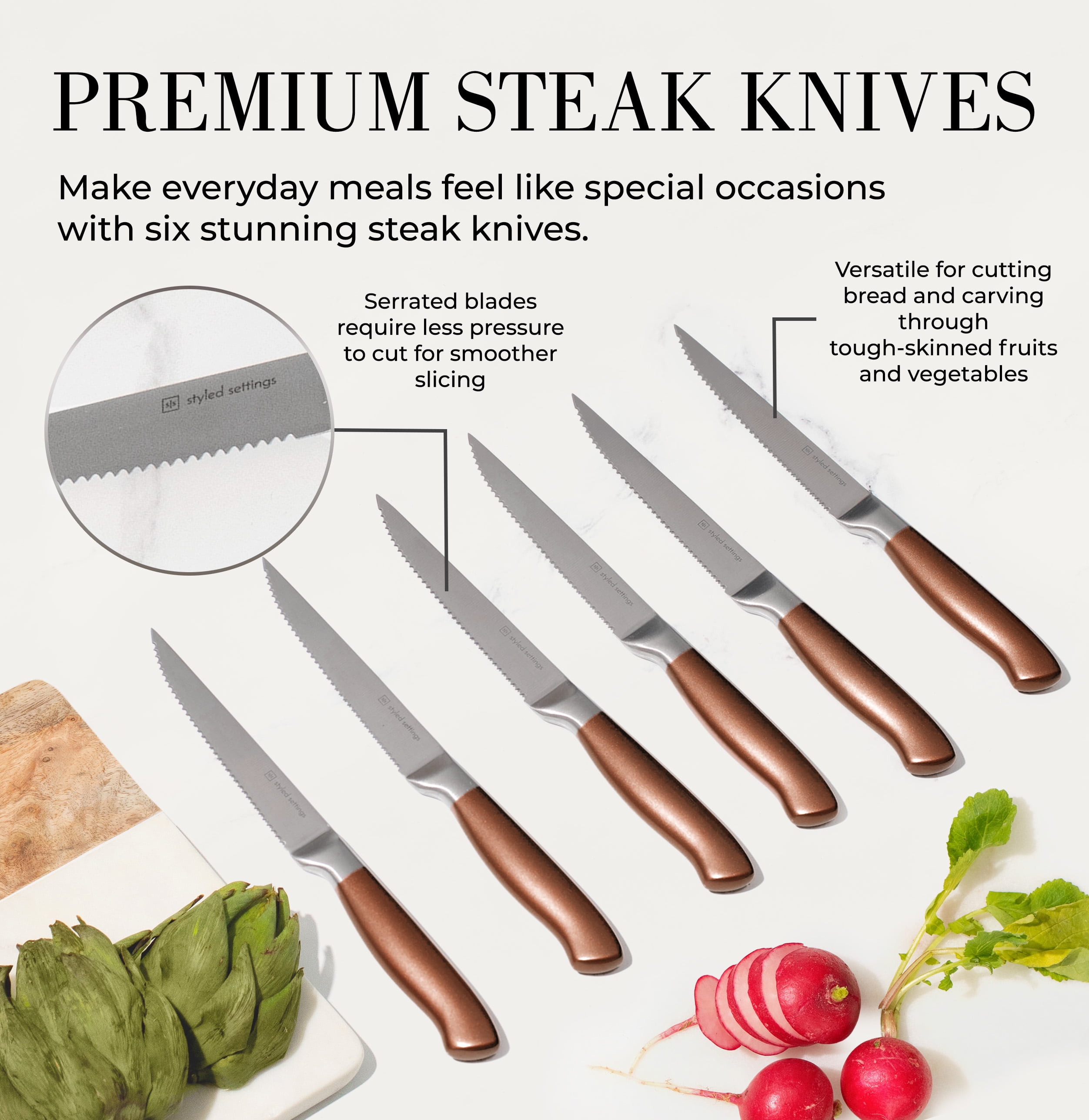 Styled Settings Copper Knife Set with Sharpening Block