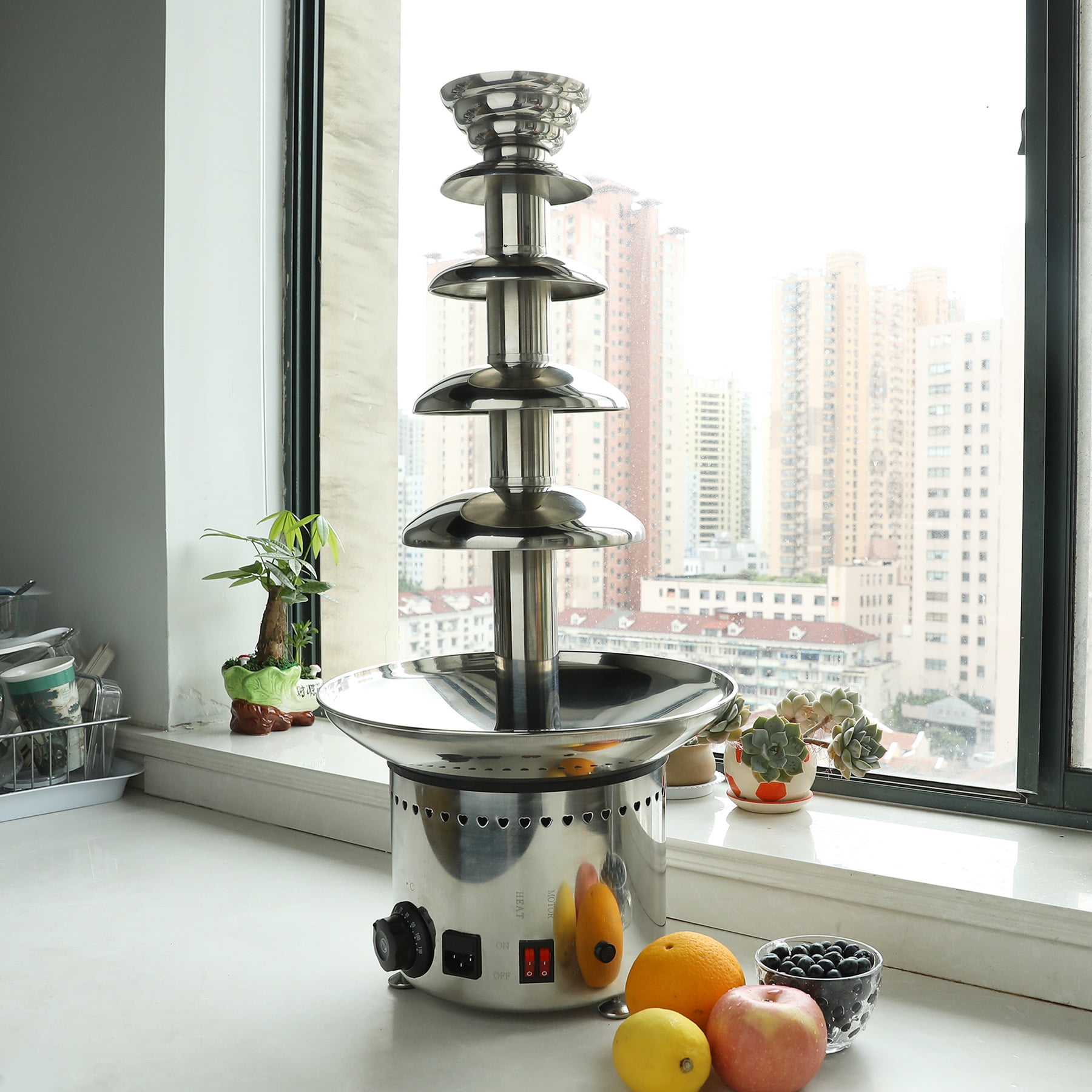 27.6" 5-Tier Heated Chocolate Fountain, Stainless Steel Construction w/Auto Temperature Control 86°- 230° F, for Up to 50 Guests