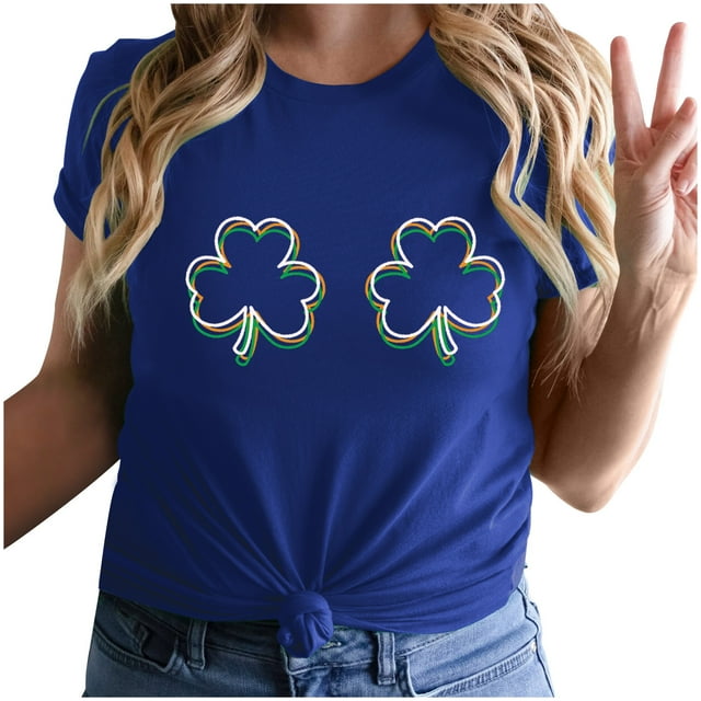 Besolor T-Shirt Femme St. Patrick's Day Vert Col Rond Manches Courtes Tee Tops Shamrock Trèfle Graphique Cadeau Festival Tops