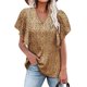 thumbnail image 1 of Camiseta con cuello en V para mujer, mangas cortas con volantes, hermosa impresión, tipo suelto, Top informal de verano con estampado de leopardo caqui M, 1 of 4