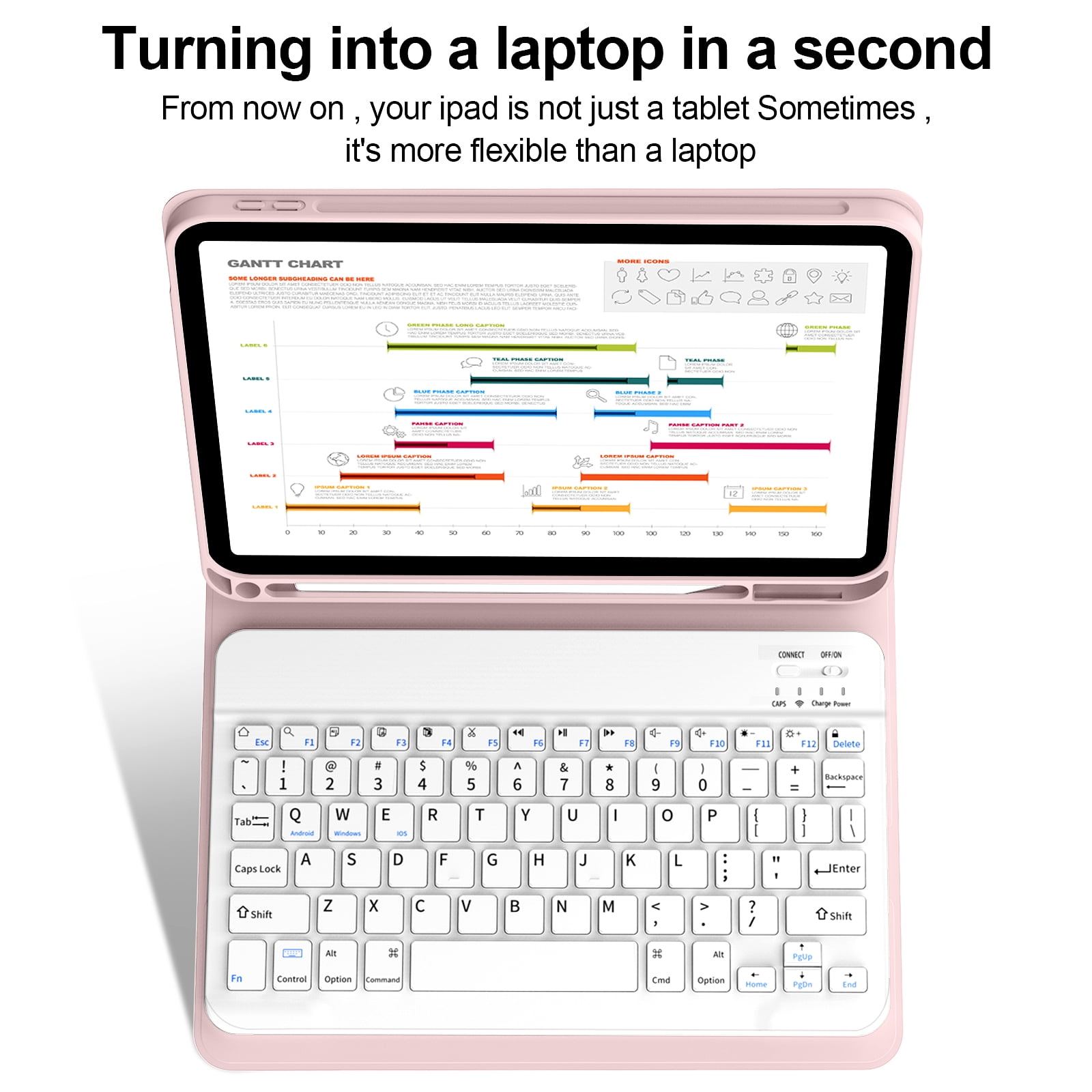 Aoub Keyboard Case for iPad A16 11th/10th Generation (2025/2022) with Pencil Holder, Detachable Wireless Bluetooth Keyboard Cover, Pink