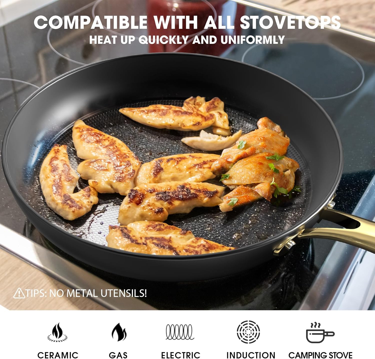 Non stick Frying Pans, Long Lasting 10 Inch Frying Pan, Professional Nonstick Frying Pan Cast Iron Skillet, Stay Cool Handle, Easy Clean Oven Safe Pans, Birthday Day Gifts