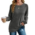 thumbnail image 2 of idosla Women Long Sleeve Shirts Fall Top Casual Pleated Blouse for Women Fashion (Dark Gray, L), 2 of 7