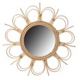 thumbnail image 1 of Fabulaxe QI004071 Forme Décorative de Fleur Bois de Rotin Naturel Rond Moderne Boho Suspendu Miroir Mural, 1 of 1
